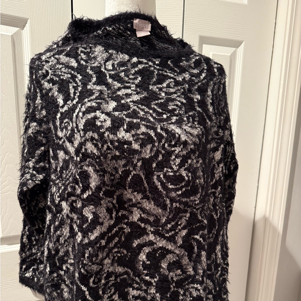 Chico's Black and Gray Cowl Neck Sweater